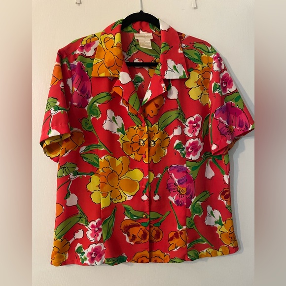 Vtg Christie & Jill Orange Floral Polyester Blouse Sz 16 - Picture 1 of 4